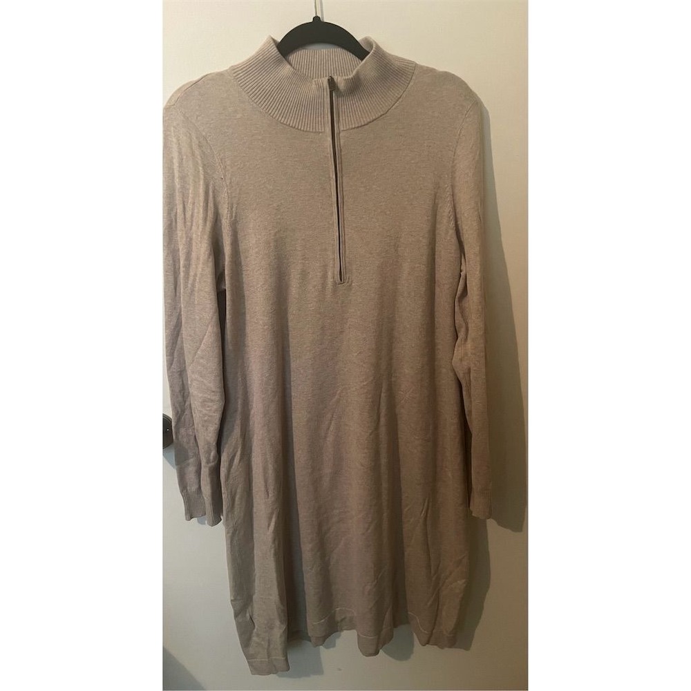 Tommy Bahama Women's Tan Half Zip Knee Length Sweater Dress Long Sleeve XL